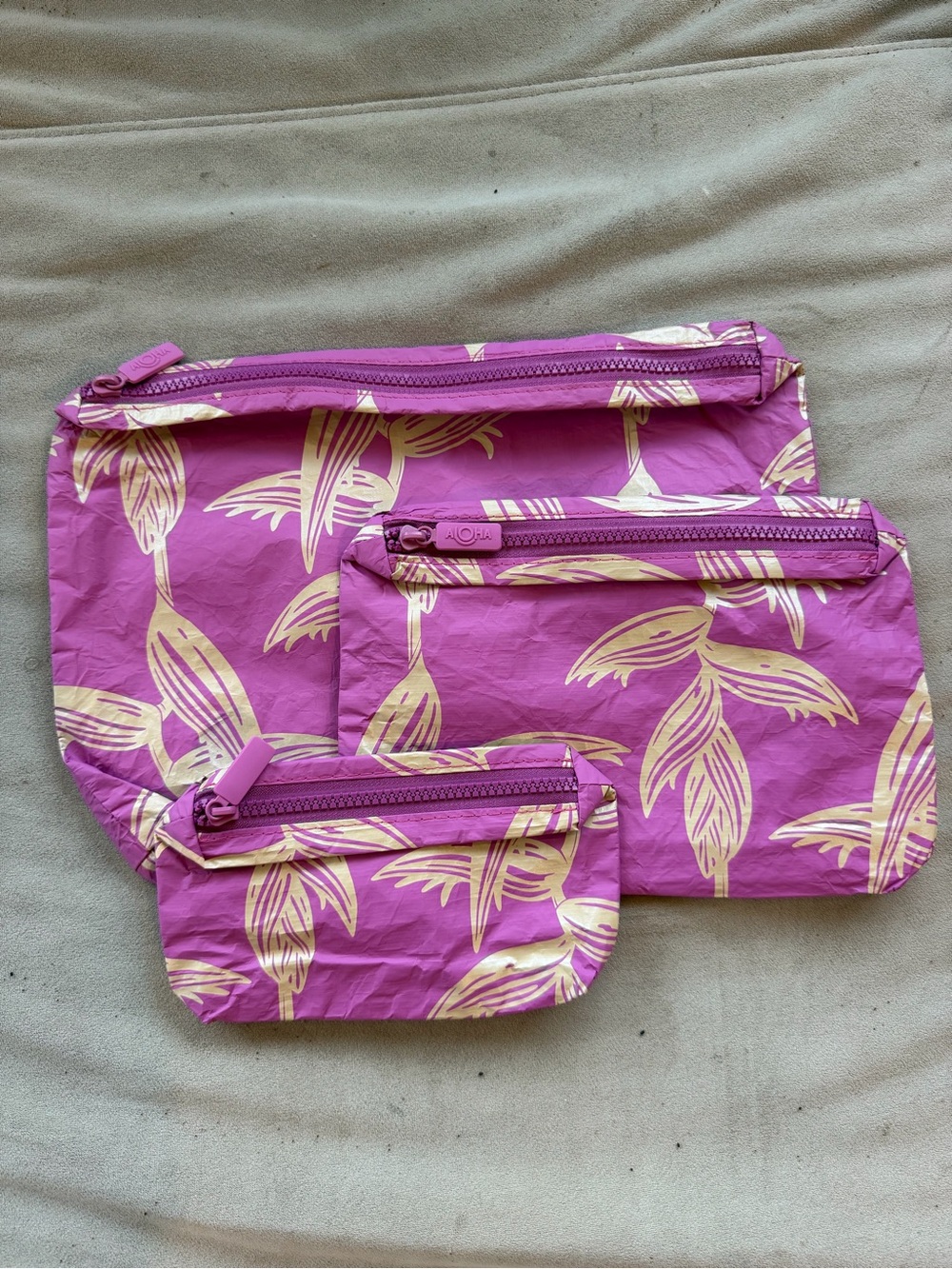 ALOHA Collection Pink and Cream Floral Zip Pouch Trio